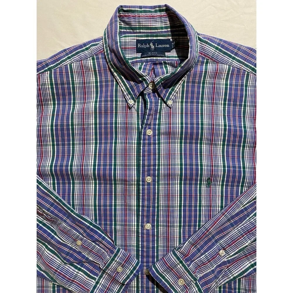 Ralph Lauren Mens XXL Blue/Green Blake 2-ply‎ Button Up Long Sleeve Green Pony